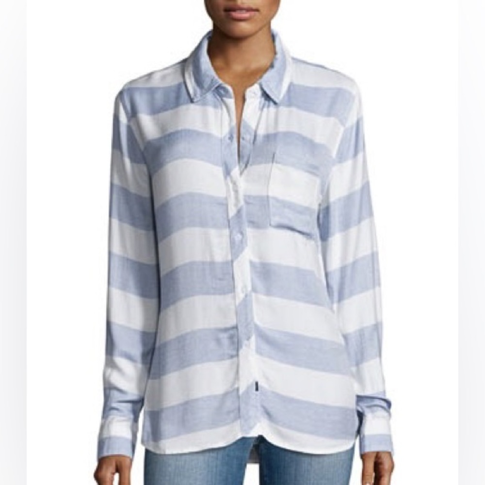 Rails Hunter Wide Stripe Blue/White Georgette Blouse - Size Small